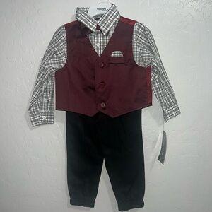 Boys Happy Fella Burgundy Vest and Black Pants Set 3T